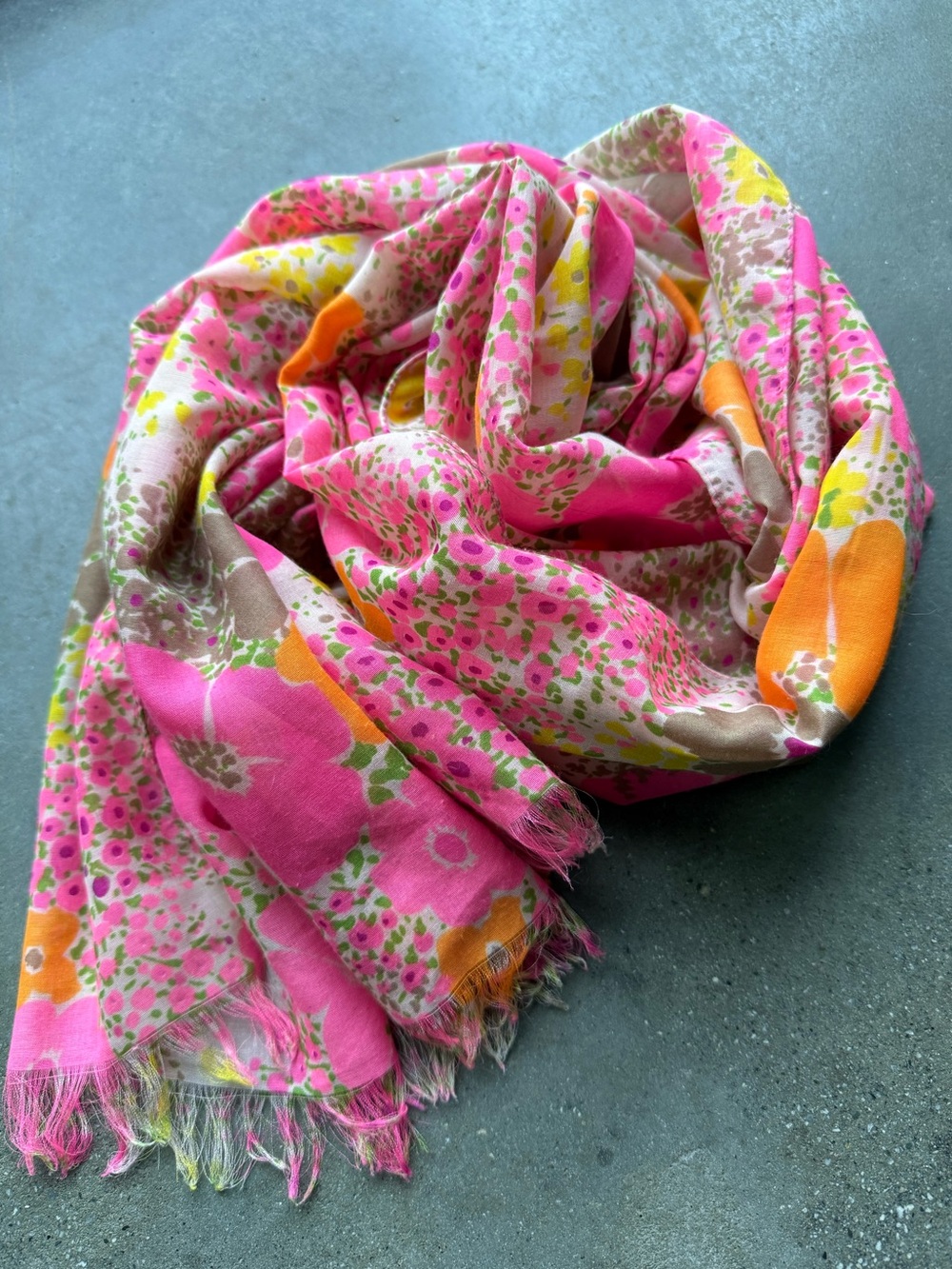 Floral Scarf Oversized Sheer Cotton Gauze Pink Orange